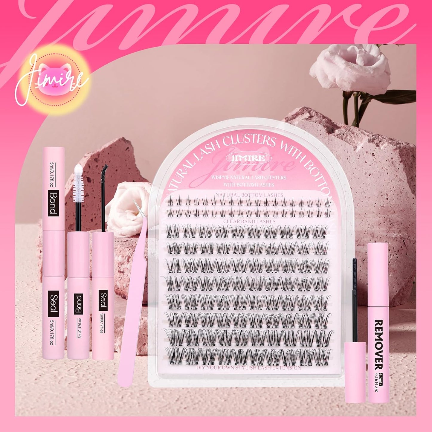Venus Lash Clusters Kit with Bottom Lashes Natural Look Wispy 10-16MM Lash Extension Kit with Lash Bond and Seal, Remover, Tweezers D Curl Cluster Eyelash Extensions Kit Individual Lashes by