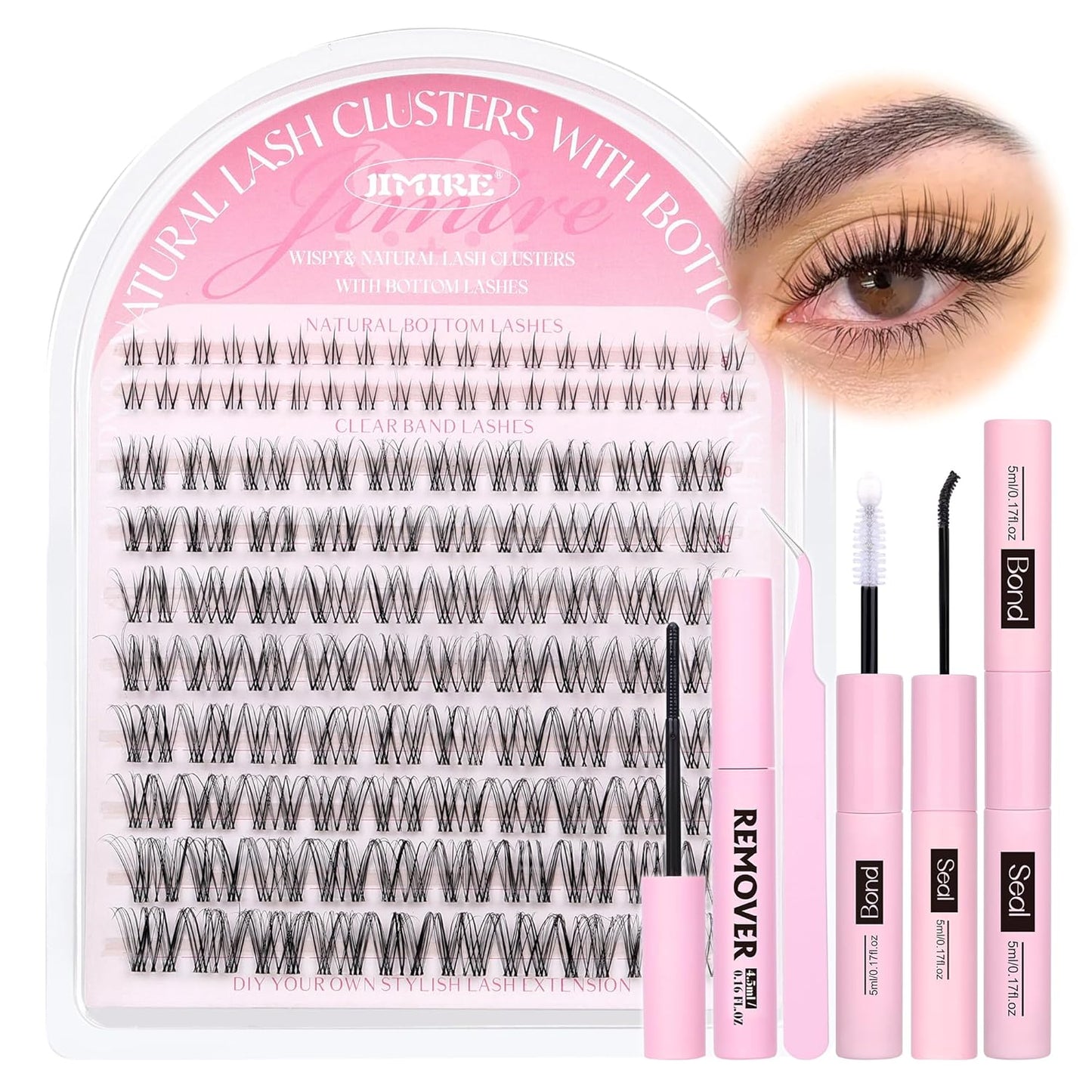 Venus Lash Clusters Kit with Bottom Lashes Natural Look Wispy 10-16MM Lash Extension Kit with Lash Bond and Seal, Remover, Tweezers D Curl Cluster Eyelash Extensions Kit Individual Lashes by