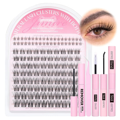 Venus Lash Clusters Kit with Bottom Lashes Natural Look Wispy 10-16MM Lash Extension Kit with Lash Bond and Seal, Remover, Tweezers D Curl Cluster Eyelash Extensions Kit Individual Lashes by